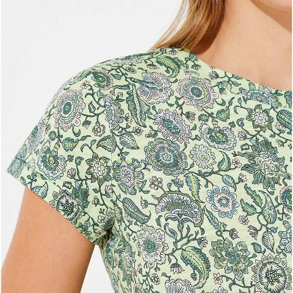 NWT LOFT Green Floral Short Sleeve Cotton Crewneck Tee - SIZE XS - Picture 7 of 10